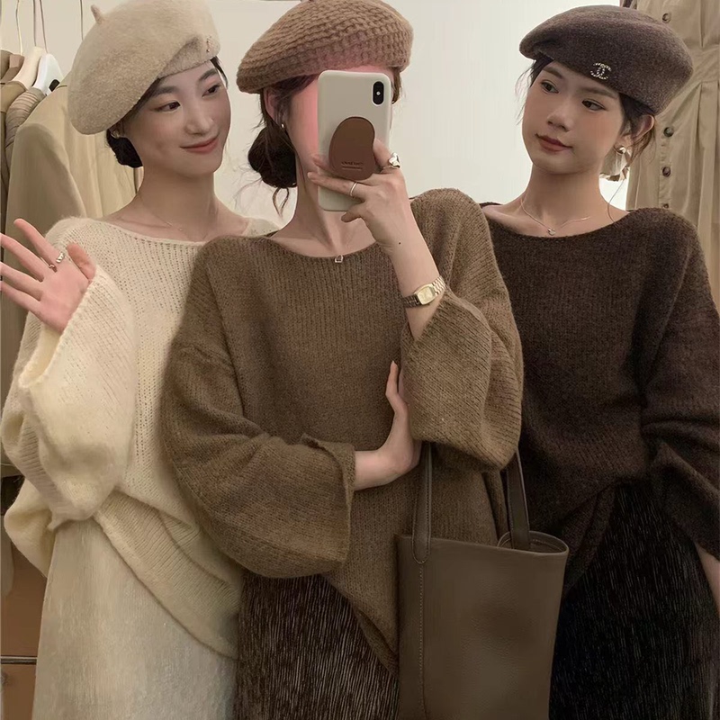 Lazy Style Soft Round Neck Long-Sleeved Knitted Bottoming Shirt for Women in Autumn and Winter New Style High-End Fashionable Elegant Loose Top