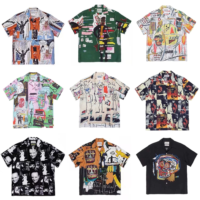 Сочетанная camisa JIANGXIN совместная японская рай для Баския граффити гавайская футболка с коротким рукавом повседневная цветочная для мужчин