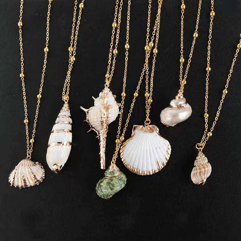Natural Shells Sea Snail Necklace Gold Marine Series Style Seaside Holiday Ornament Crafts Long ladies-Taobao