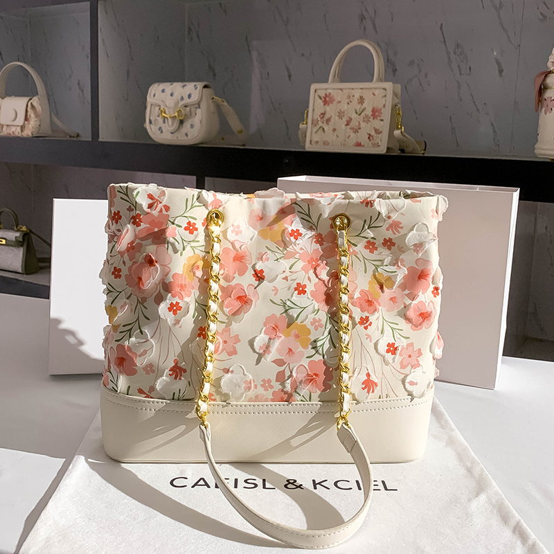 Caeislkciel Women's Bag Niche Original Design Pink Flower Hand-Held Tote Bag Women's 2026 New Trendy Style