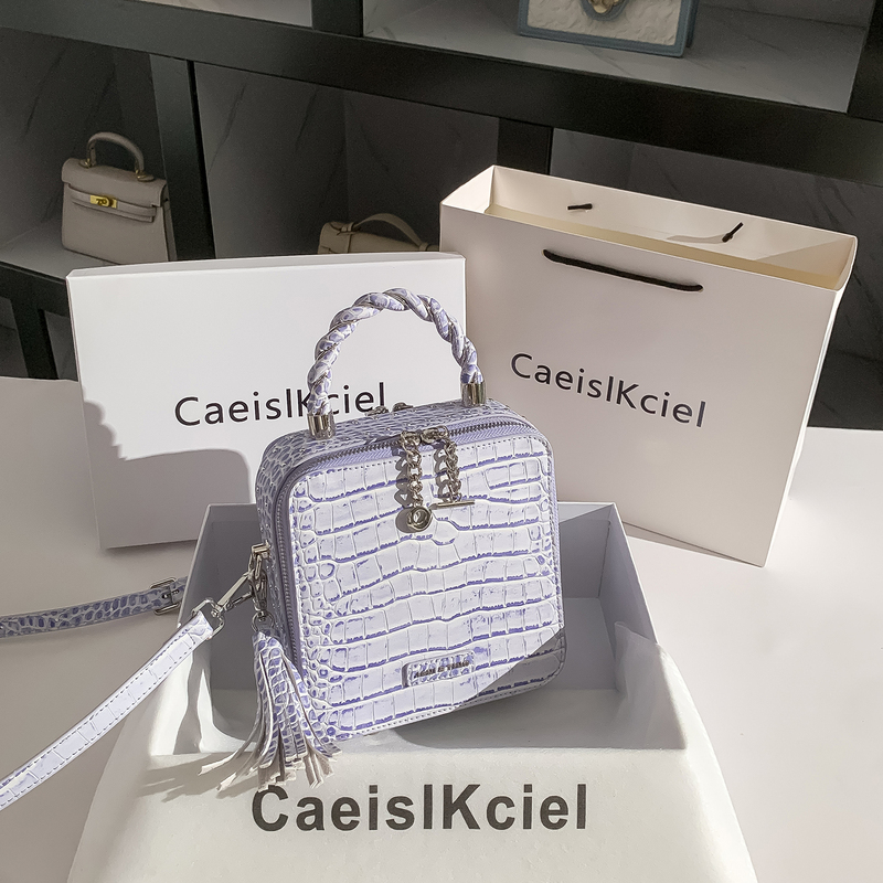 Caeislkciel Women's Bag Niche High-End Purple Crocodile Pattern Handbag Small Square Bag for Women 2026 New Fashion