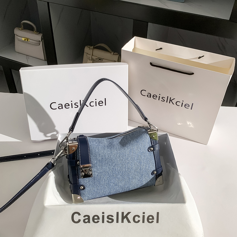 Caeislkciel Women's Bag Niche High-End Blue Denim Small Square Bag 2026 New Style Hand-Held Crossbody Bag Caeislkciel Women's Bag Niche High-End Blue Denim Small Square Bag 2026 New Style Hand-Held Crossbody Bag