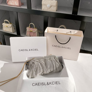 CAEISL/KCIEL women's bag niche original design pleated diamond-encrusted clip bag women's high-end sense full diamond dinner bag