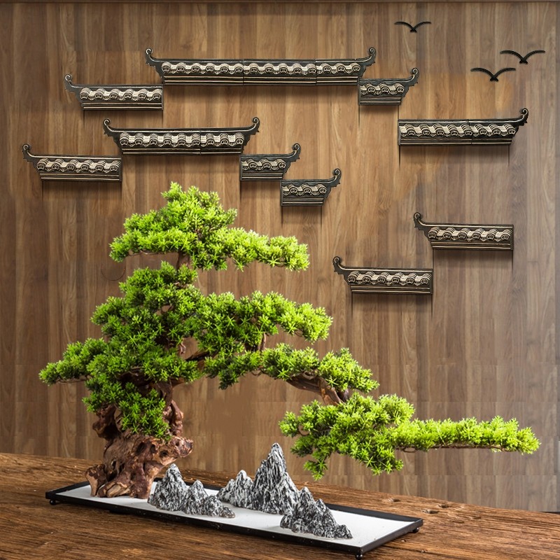 Zen Imagery Simulation Bonsai Green Plant New Chinese Greet Guests Pine Pendulum pieces Xuanguan Decorative Living Room Home Hotel Supplies Soft Clothing