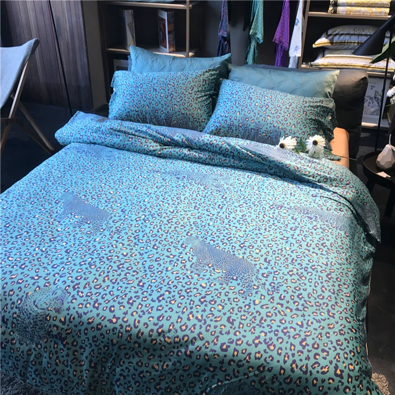 Trang chủ Dệt may Blue Leopard Bốn mảnh Cotton 60 Ai Cập Bông dài chủ yếu Bộ đồ giường gợi cảm Khăn trải giường Chăn - Bộ đồ giường bốn mảnh