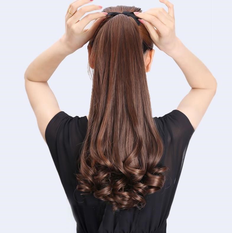 Natural Student Girl Wig Ponytail Female Long Curly Hair Big Wave Temperament Incognito Full Real hair Piece Fake Hair Strap