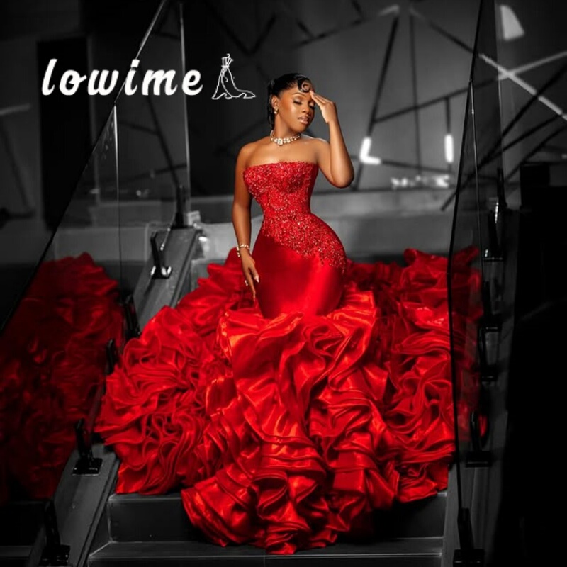 Dress African Plus Size New Red Strapless Trailing Bridal Wedding Dress Evening Event Photo Studio Photo Shoot Evening Dress