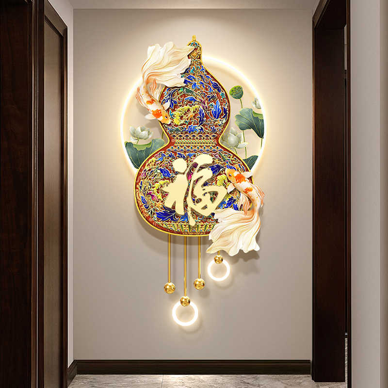 珐琅彩装饰画 手工珐琅彩装饰画轻奢简约入户玄关挂画高档客厅餐厅壁画富贵麋鹿