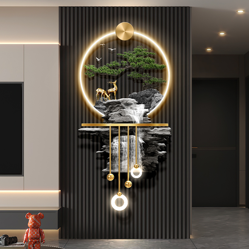 Flowing Water Brings Wealth, Living Room Grille Decoration Pendant, Light Luxury Welcoming Pine, Entrance Hall Hanging Painting, Tv Background Wall Lamp Painting Flowing Water Brings Wealth, Living Room Grille Decoration Pendant, Light Luxury Welcoming Pine, Entrance Hall Hanging Painting, Tv Background Wall Lamp Painting