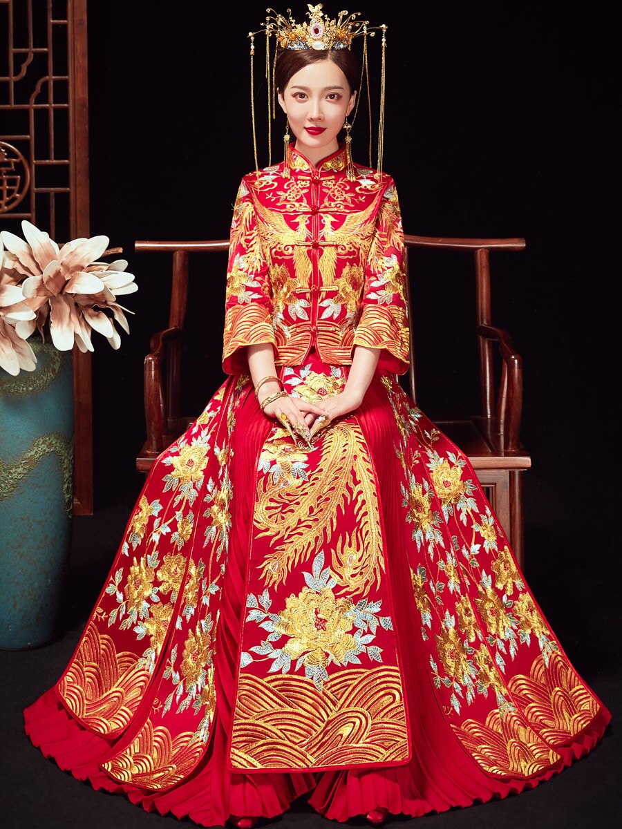 Chinese Fengguanxiao Wedding Dress Full Set of Hanfu Ancient Ancient Style Summer Dress Female Summer Toast Wine Bride Wedding Banquet