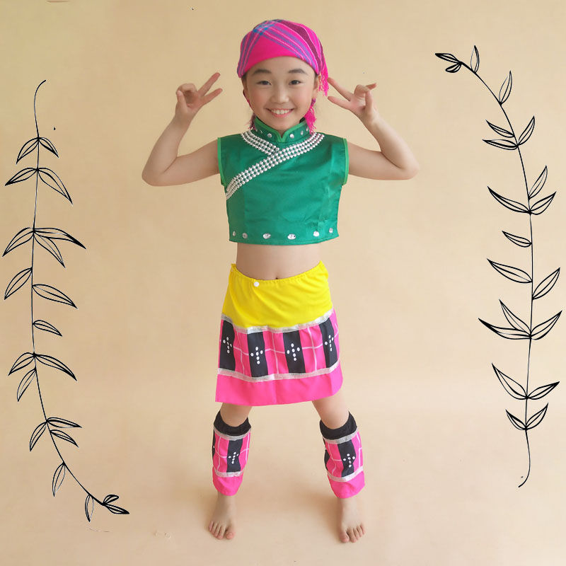 Xiaohe phong cách mới gạo nhạc nhảy trang phục đạo cụ Miao thiểu số biểu diễn quần áo trẻ mẫu giáo trang phục trang phục động vật cho trẻ em