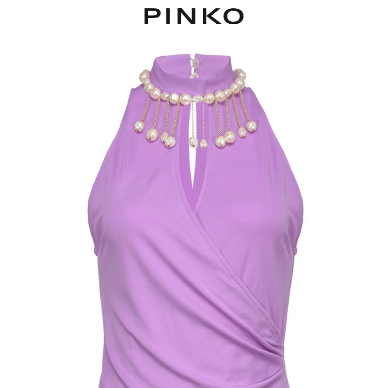 PINKO 2021 весна-лето новая женская блузка с жемчужной подвеской на шейке-халтер без рукавов wrap топ 1G15VKY6X3