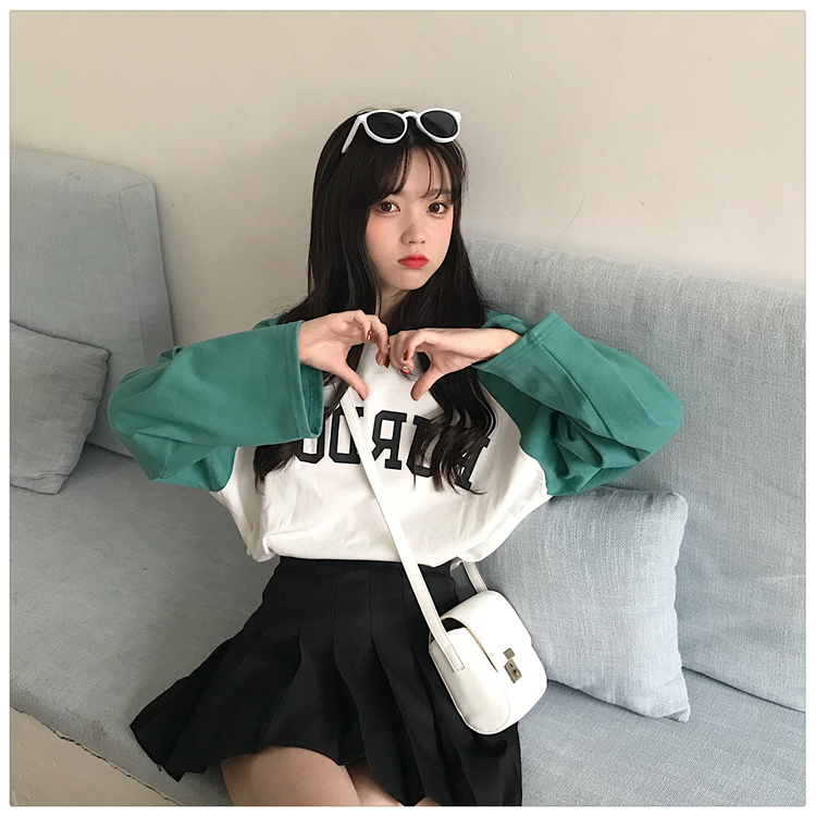 Áo thun dài tay nữ phong cách Harajuku mùa thu mới phiên bản Hàn Quốc của ulzzang lỏng màu hoang dã phù hợp với quần áo chạm đáy áo thủy triều áo thun zara nữ