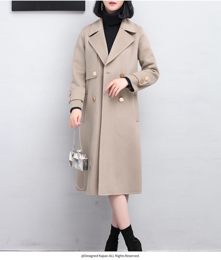 Mùa thu và mùa đông của phụ nữ làm bằng tay áo khoác cashmere hai mặt - Áo len lót đôi áo hoodie nữ cute