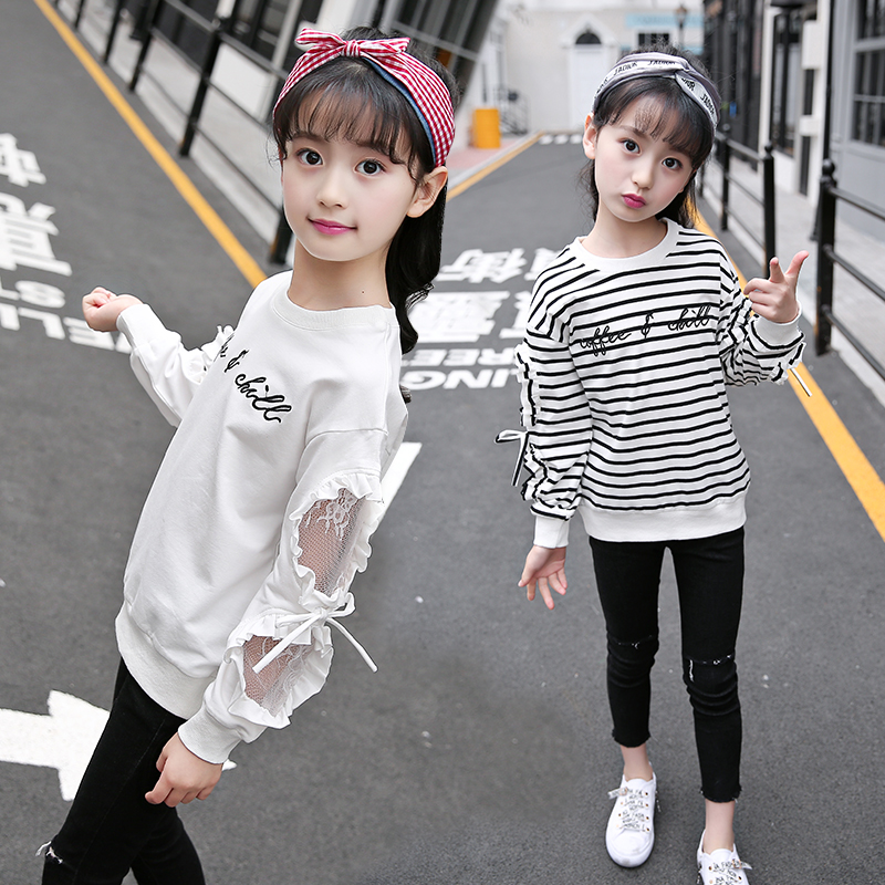 Trẻ em t-shirt 8 cô gái dài tay áo phía dưới 9 mùa xuân váy cotton cơ thể 10 mùa xuân 桖 cô bé mùa thu áo 11 tuổi 7.