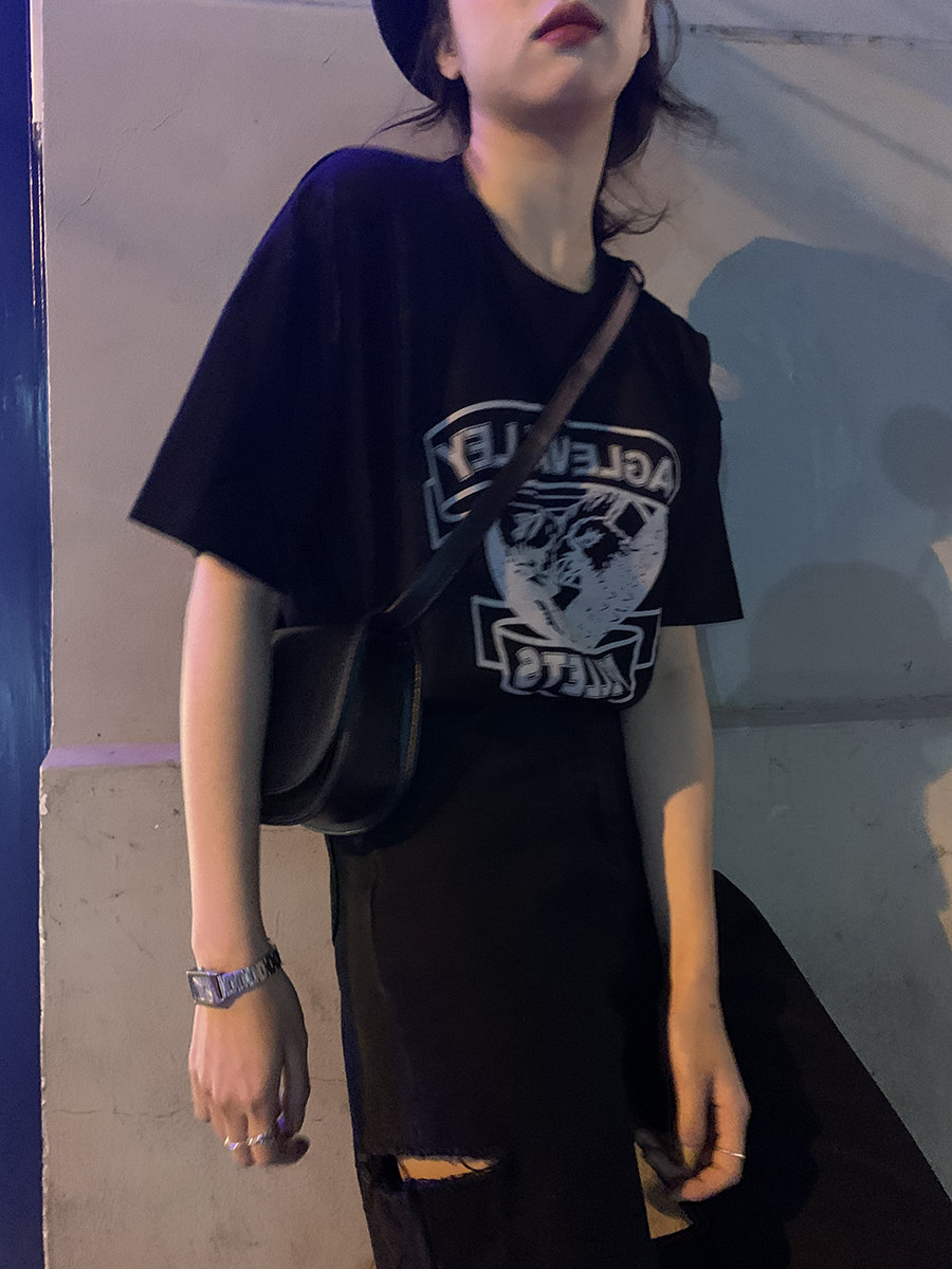 Ins super hot net red Hong Kong style short-sleeved T-shirt women's summer Korean style trendy Harajuku students loose and versatile half-sleeved top clothes