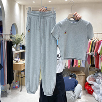 ins ultra fire Mitch suit women summer dress net red harbor wind Korean version tide short sleeve long pants sports casual two sets