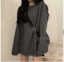 Port Winins long sleeves T-shirt woman 2020 Early autumn new dark grey hit undershirt Han version Chauded students loose clothes