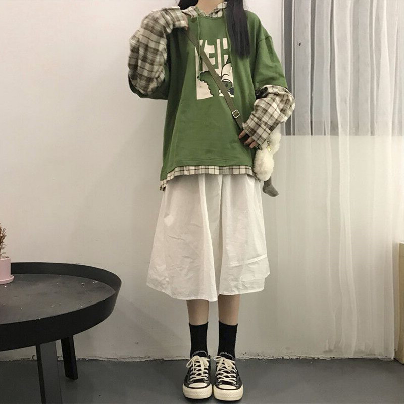 Super fire cec fake two-piece sweater women's autumn and winter new Korean version hooded thin jacket ins tide student loose top