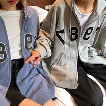 Super fire cec cardigan sweater female autumn and winter Korean version hooded thickened zipper jacket ins student loose lazy top