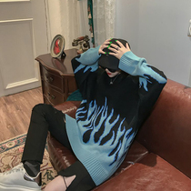 Ins super hot sweater womens autumn and winter Korean version of bf Harajuku style blue flame retro Hong Kong flavor jacket loose upper clothes