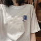复古chic港味纯棉短袖正肩t恤女ins潮夏季oversize设计感宽松上衣