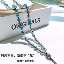 Crystal beads solid color transparent long hanging neck rope womens sweater chain U disk airpods hanging chain pendant mobile phone lanyard Net red anti-lost rope Apple Huawei mobile phone case with Sling key chain