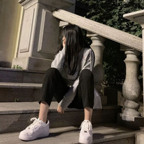 Suit pants for children 2021 new autumn and winter high waist loose straight nine black casual hanging Harren pants womens pants