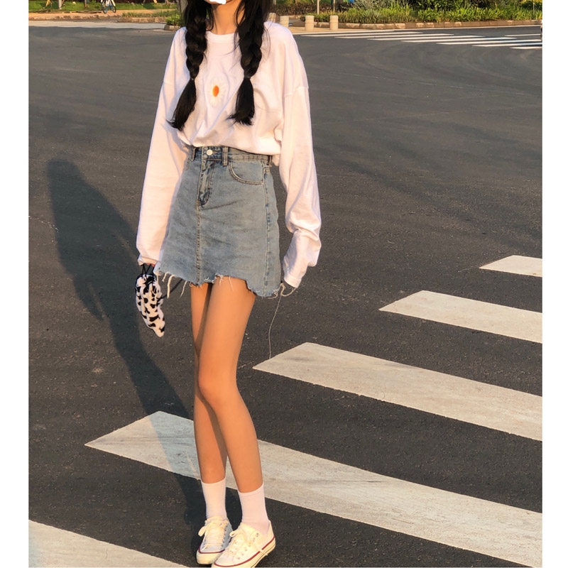 Half body dress 2022 Summer New products Korea chic 100 hitch irregular high waist denim bag hip A-word short dress