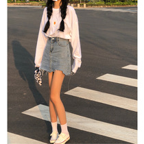 Skirt 2021 summer new Korean chic Joker burrs irregular high waisted denim hip skirt