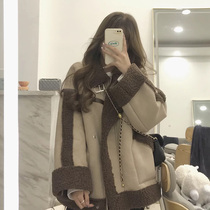 Coat female imitation leather wool 2021 New Lamb hair autumn and winter short granular velvet thickened loose locomotive clothing