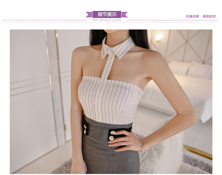 VK旗艦店 韓系立領性感掛脖露肩包臀修身短裙無袖洋裝