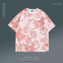 Net red T-shirt mens short sleeve Tide brand Super Fire ins cartoon printing national tide half sleeve loose couple summer harbor style shirt