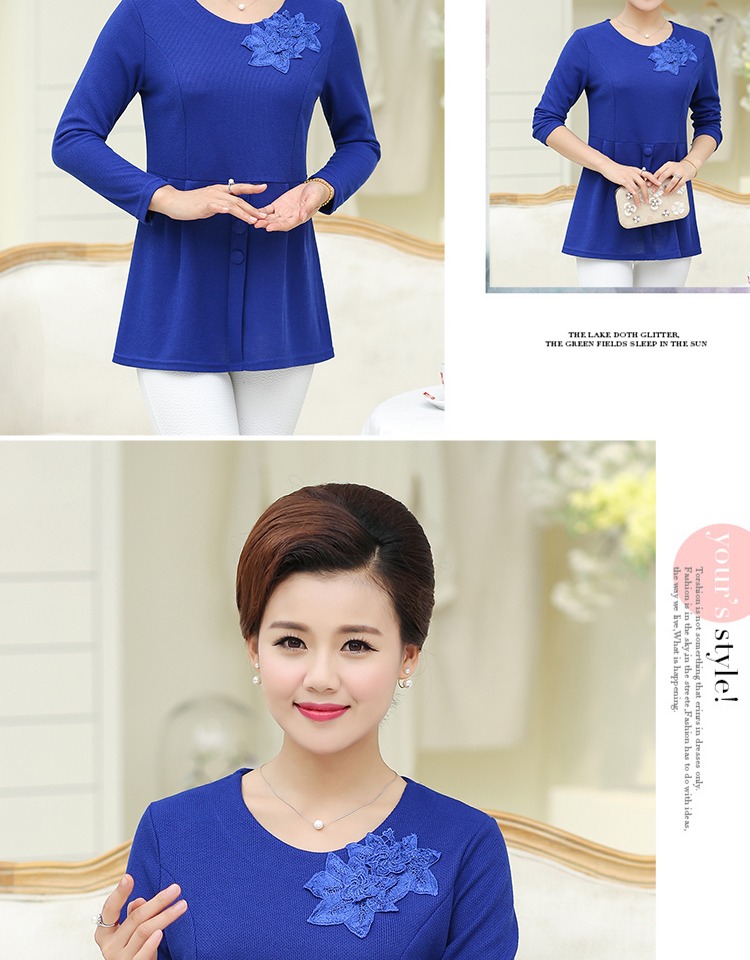 Thời trang trung niên của phụ nữ quần áo mùa thu đông cộng với áo nhung dày lên trong phần dài của mẹ đầm dài tay t-girl đầm u40 sang trọng