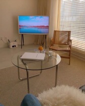 DPsstudio Nordic modern tempered glass small tea table stainless steel small family type net red round profile transparent