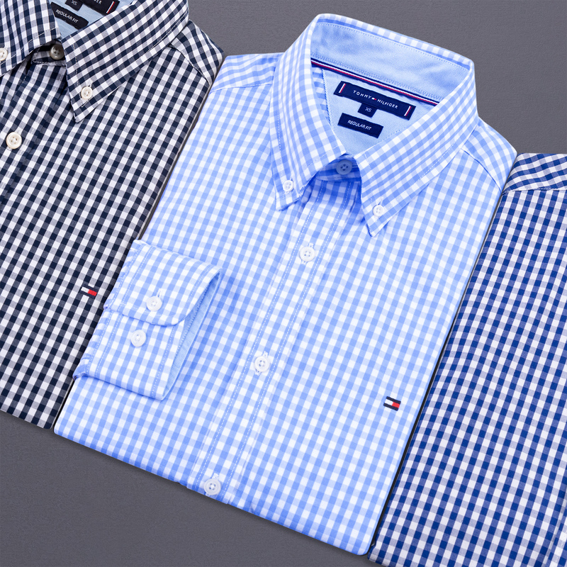 Spring In-Stock North American Tommy Men's Long-Sleeve Shirt, Pure Cotton, Thin, Large Size, Casual, Wrinkle-Free Plaid Shirt