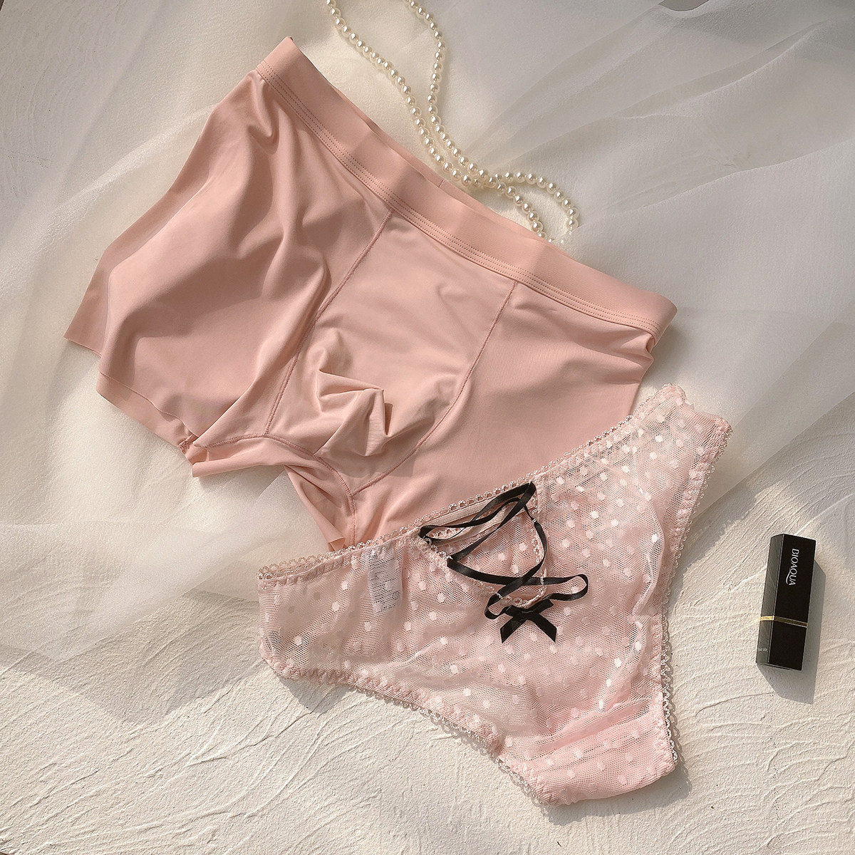 2 Sexy Lace Mesh Yarn Wave Dot Guys Ice Silk Casual Cut Close-fitting Four-corner Underwear Summer Lovers Briefs-Taobao