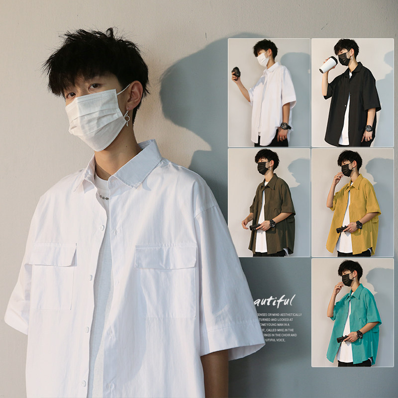 Shirt men's short-sleeved trend Korean version of the summer thin coat Hong Kong windy day wear loose white lazy wind handsome shirt