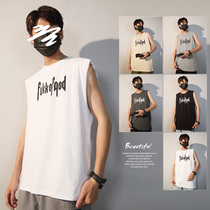 (Clearance) new mens vest wear sports loose sleeveless T-shirt student personality print waistcoat top