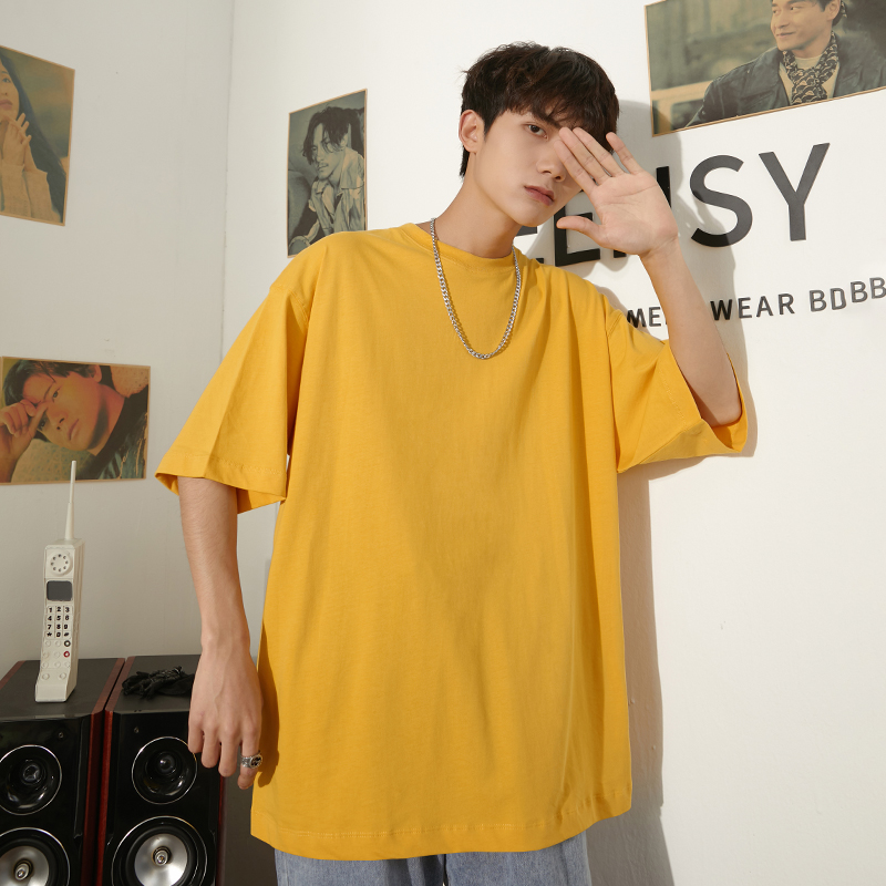 202 Bright YellowPort style Short sleeve male T-shirt summer Thin easy trend Ice feeling jacket solar system Heavy cotton T-shirt elbow sleeve Compassionate