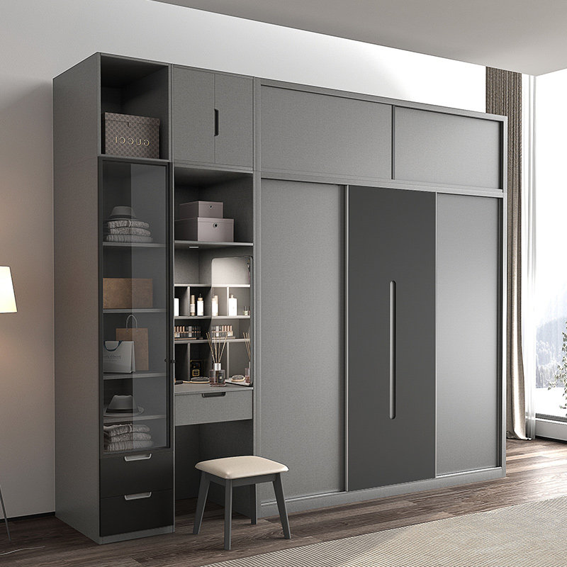 Fire Totem Push-and-door Wardrobe Minimalist Modern Moving Door Cabinet Portfolio Economy Type Home Bedroom Storage Large Closet-Taobao