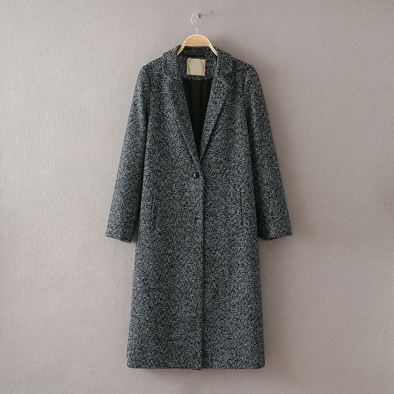 Foreign trade single woman in a long version of a slim fashion numb grey coat 0929