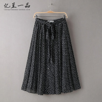 Foreign trade original single womens high waist summer New Polo Point single-breasted big chiffon skirt long skirt 812