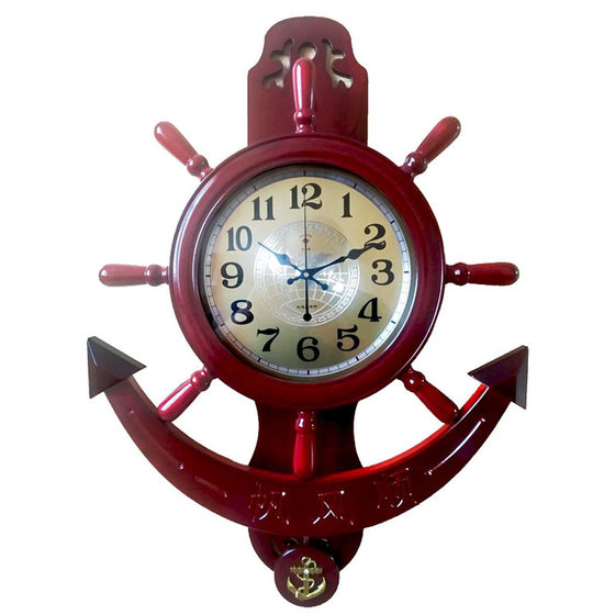 Polaris Helmsman Wall Clock Mute Simple Wooden Big Pendulum Clock Retro Fashion Pastoral Creative Living Room Rudder Clock