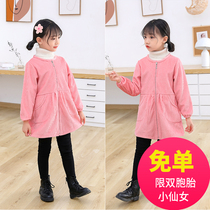 Overcoat Childrens autumn and winter baby eat waterproof and anti-dirty protective clothing Girls  fashion Western apron plus velvet anti-dressing