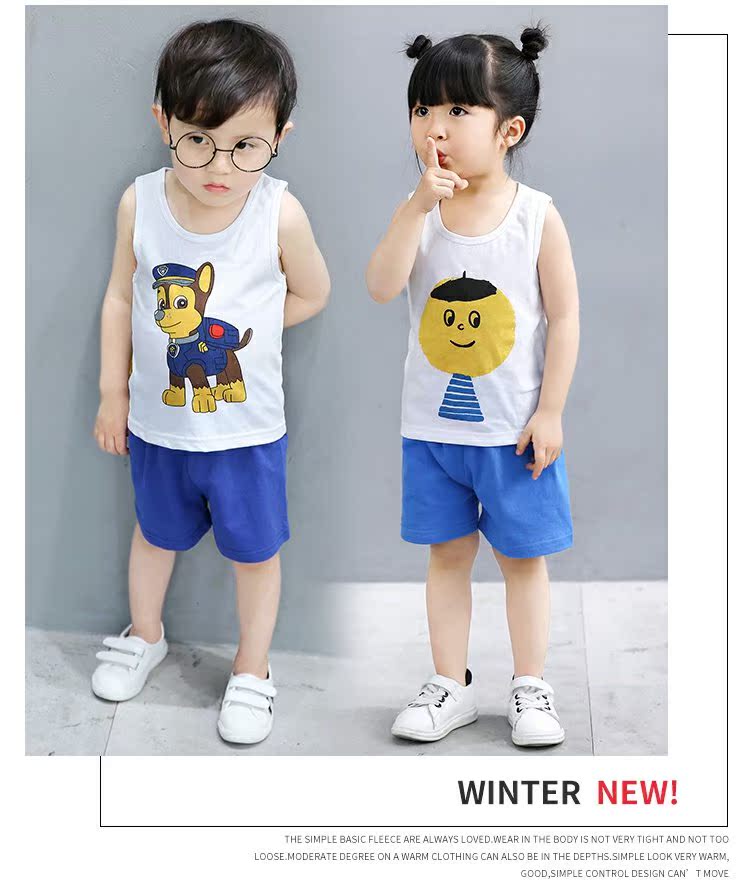 Mùa hè nam nữ áo vest không tay phù hợp với trẻ em cotton hai mảnh trong quần áo trẻ em lớn quần áo trẻ em bộ nỉ nhung đẹp cho bé