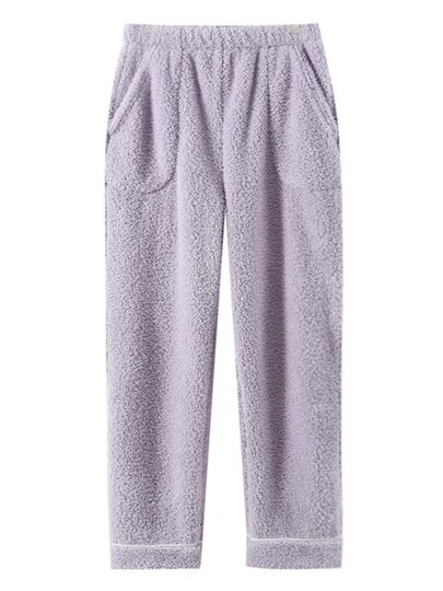Coral velvet pajamas women's warm pants autumn and winter thickened plus velvet Japanese sweet warm flannel plush home pants