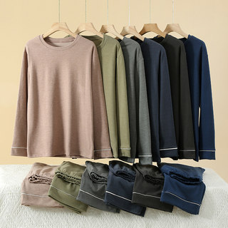 Men's Velvet Pajamas Spring and Autumn Fleece Brushed Comfortable Long-Sleeved Casual Loose Men's Winter Warm Home Wear Set