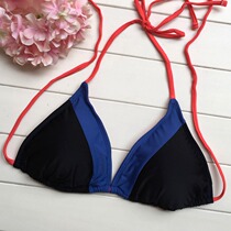 3 pieces of single bikini swimsuit single top blue and black stitching large cup D cup small 4614