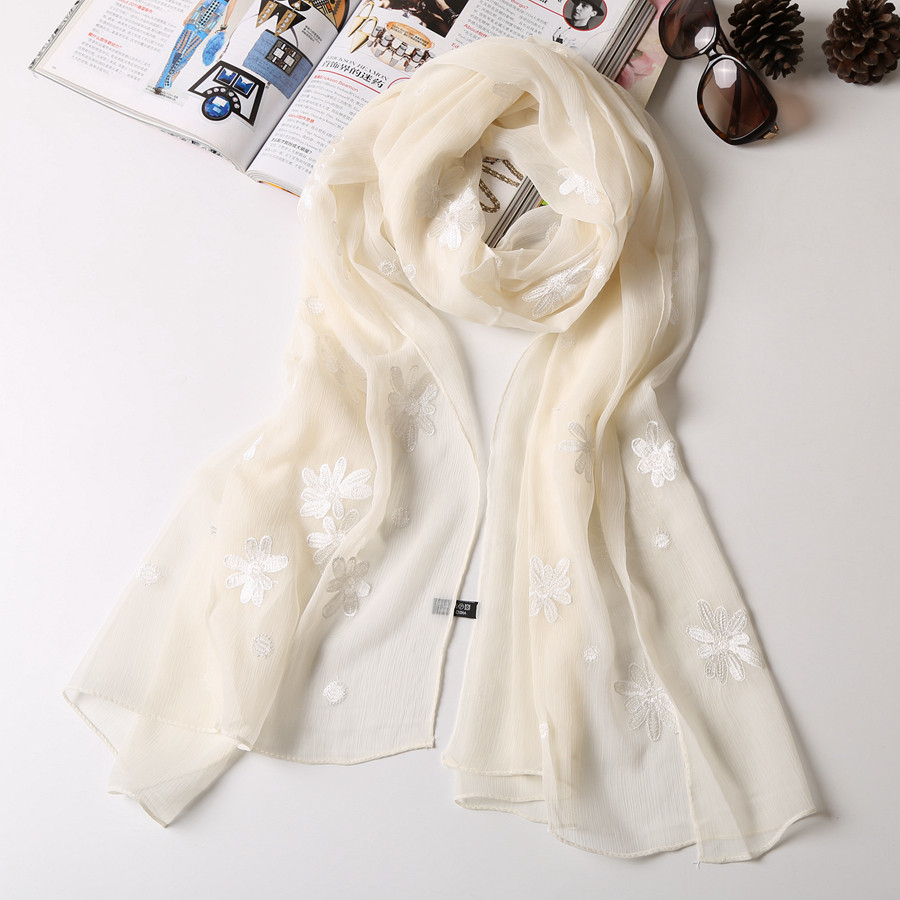 Versatile women's long chiffon scarf/shawl for spring, autumn and winter, embroidered and stylish.